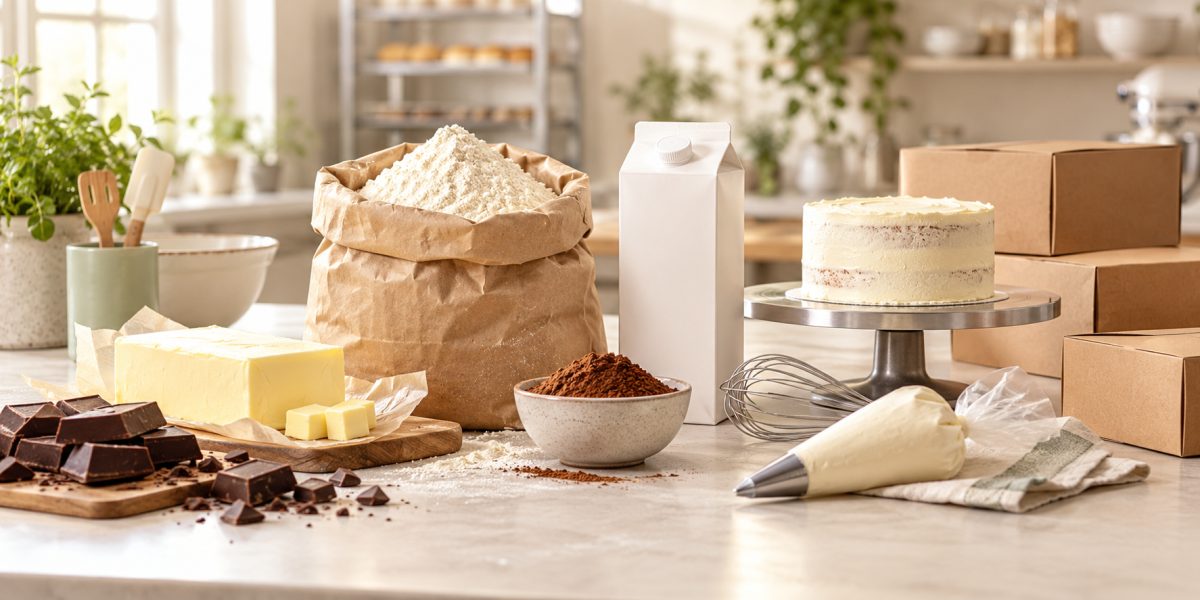 Bakery ingredients, chocolate, butter and baking supplies