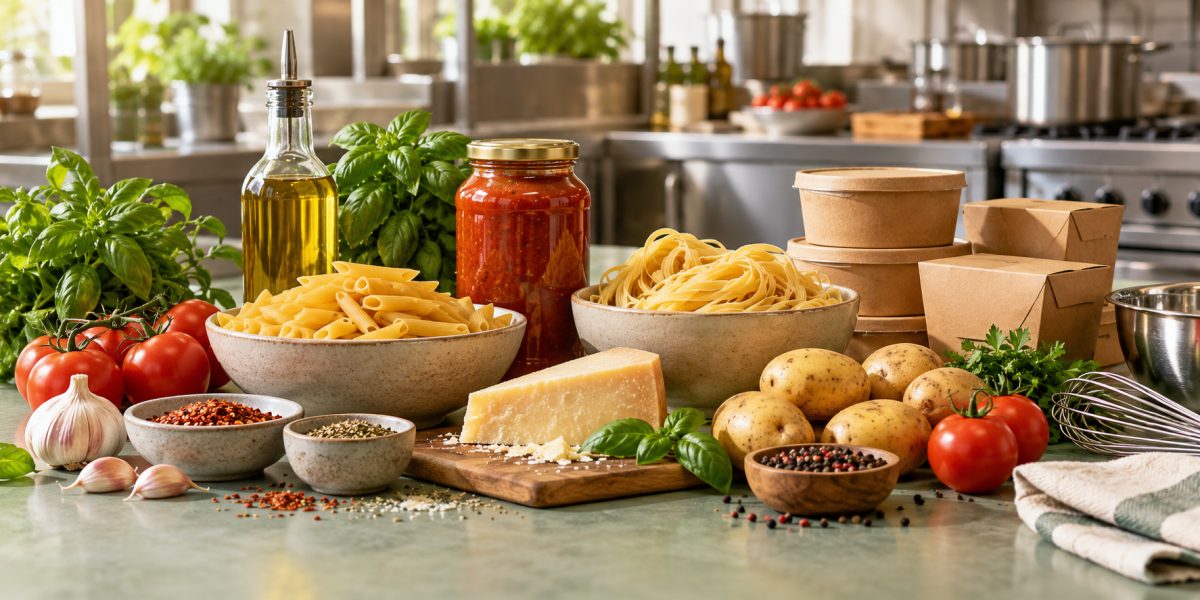 Restaurant ingredients and takeaway packaging